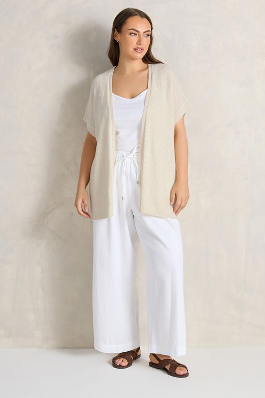 EVANS Plus Size Cream Tape Yarn Short Sleeve Cardigan | Evans 1