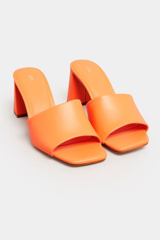 LTS Orange Faux Leather Block Heel Mules In Standard Fit | Long Tall Sally 2