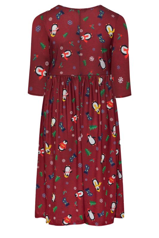 LIMITED COLLECTION Curve Wine Red Penguin Christmas Dress 8
