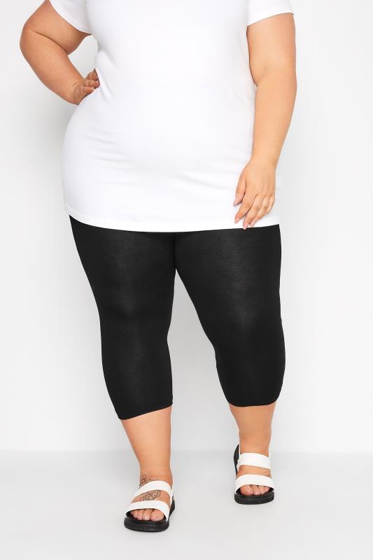 Plus Size Black TUMMY CONTROL Soft Touch Cropped Leggings | Yours Clothing 1
