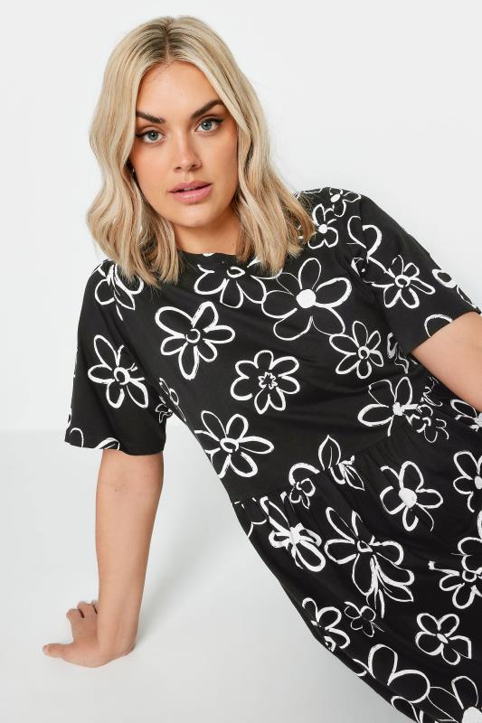 YOURS Plus Size Black Floral Doodle Print Pure Cotton Midaxi Dress | Yours Clothing 3