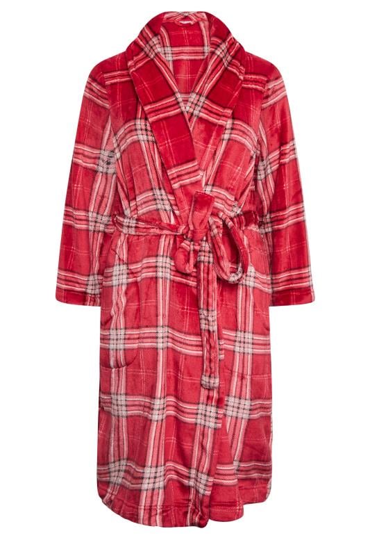 YOURS Plus Size Red Check Print Shawl Collar Dressing Gown | Yours Clothing 7