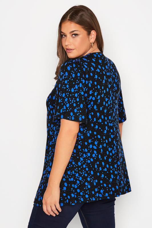 Plus Size Blue Spotty Print Sleeve Swing Top | Yours Clothing  3