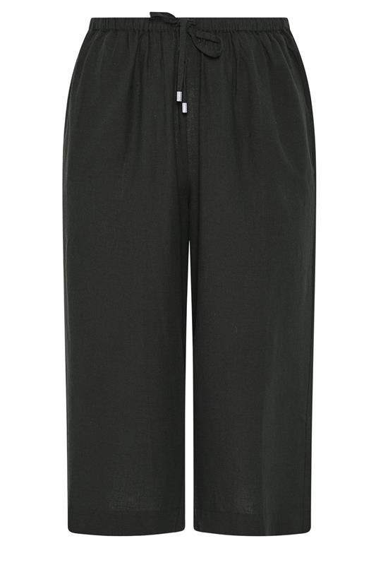 EVANS Plus Size Black Linen Cropped Trousers | Evans 5