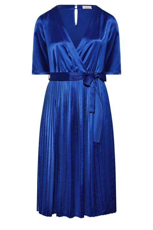 YOURS LONDON Plus Size Blue Satin Pleated Wrap Dress | Yours Clothing 6