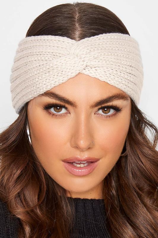 Plus Size  Cream Knitted Twist Headband