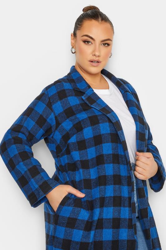 LIMITED COLLECTION Plus Size Curve Dark Blue & Black Check Long Duster Coat | Yours Clothing 4