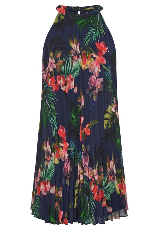 YOURS LONDON Plus Size Navy Blue Tropical Print Halter Neck Dress | Yours Clothing 5
