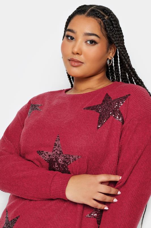 YOURS Plus Size Red Sequin Star Soft Touch Top | Yours Clothing 4