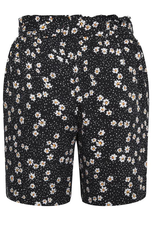 YOURS Plus Size Black Daisy Print Paperbag Waist Shorts | Yours Clothing 6