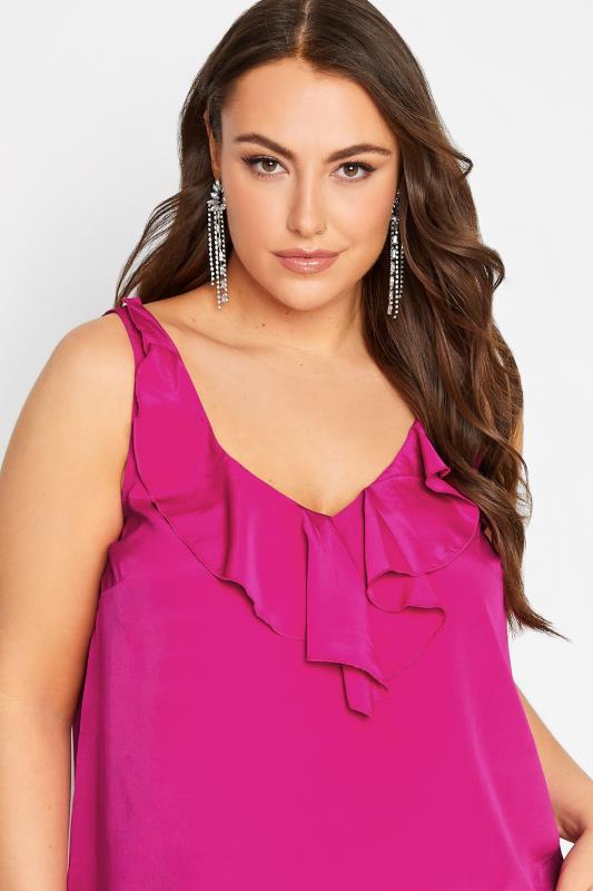 YOURS LONDON Plus Size Pink Ruffle V-Neck Vest Top | Yours Clothing 4