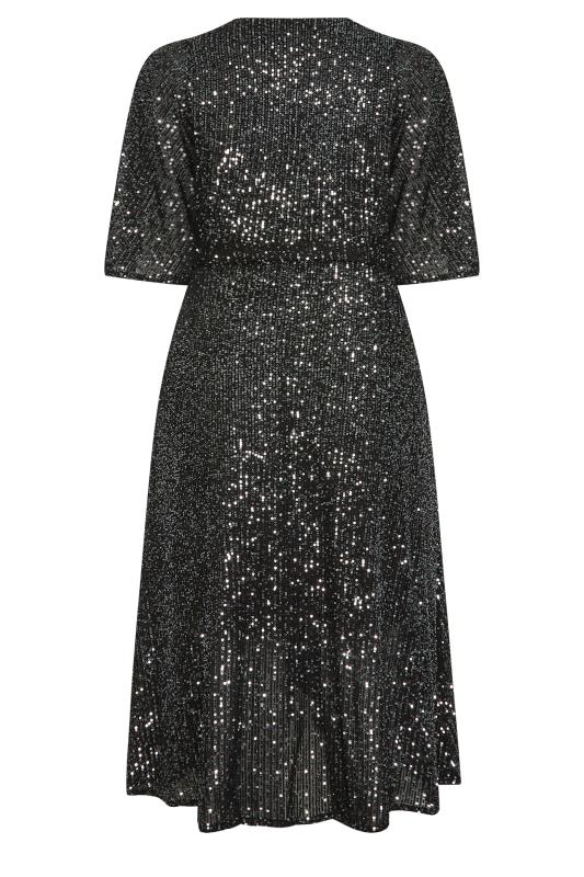 YOURS LONDON Plus Size Silver Sequin Embellished Double Wrap Dress | Yours Clothing 7