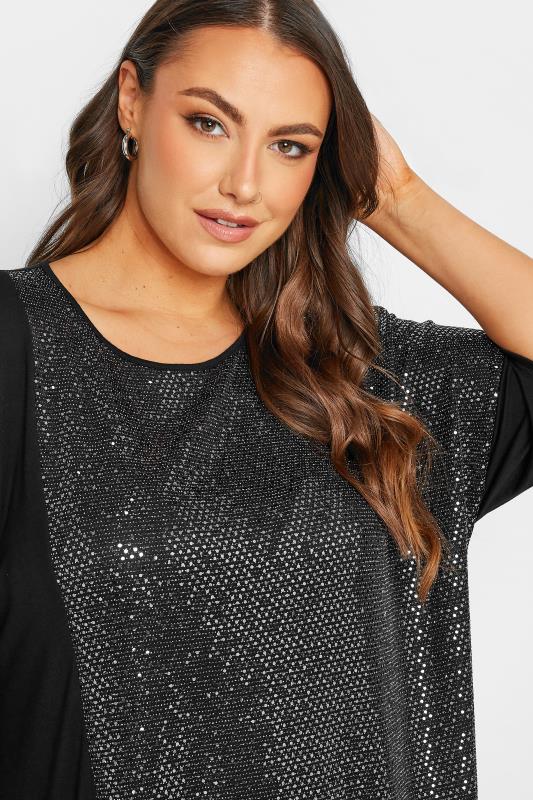Plus Size Black Sequin Oversized Top | Yours Clothing 4