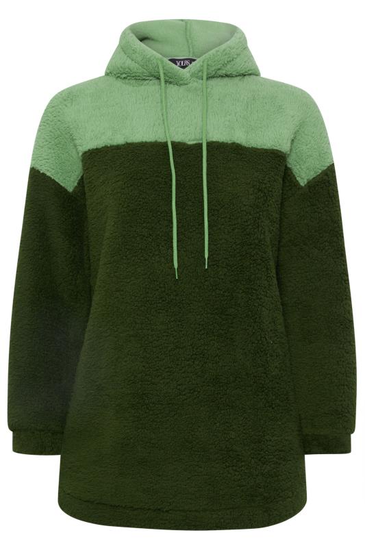 YOURS Plus Size Green Colour Block Teddy Hoodie | Yours Clothing 5