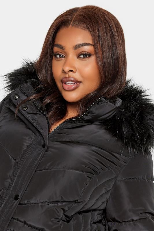YOURS Plus Size Black Midi Puffer Coat | Yours Clothing 4