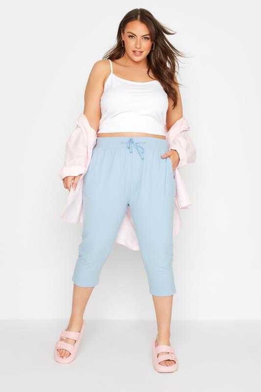 Plus Size Light Blue Cool Cotton Cropped Joggers | Yours Clothing 2