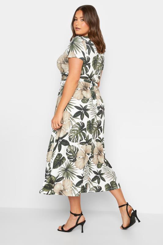 YOURS Curve Plus Size White Tropical Leaf Print Wrap Dress | Yours Clothing  3