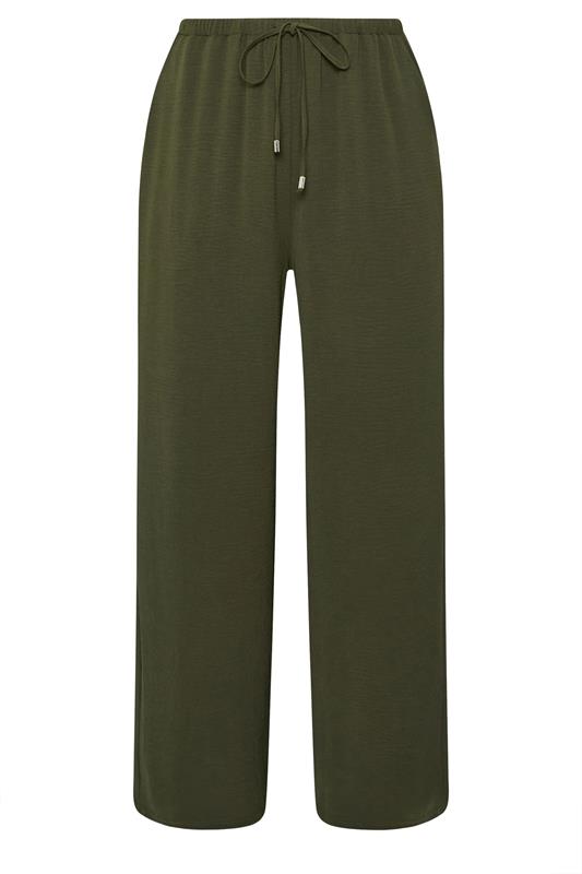 EVANS Plus Size Khaki Green Tie Waist Wide Leg Trousers | Evans  5