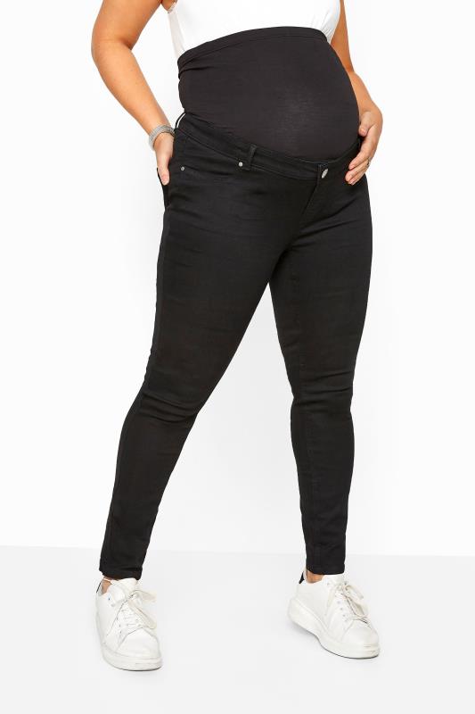 BUMP IT UP MATERNITY Curve Black Skinny Jeans With Comfort Panel_B.jpg