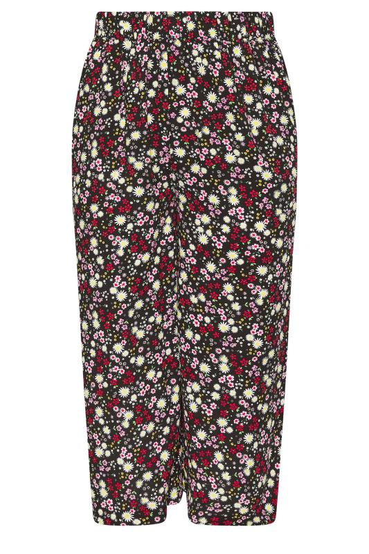 YOURS Plus Size Black Ditsy Floral Print Wide Leg Cropped Trousers | Yours Clothing 5