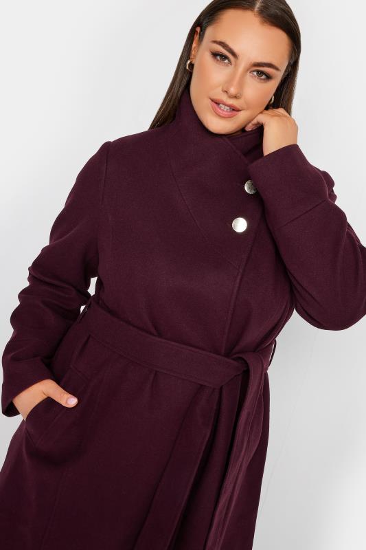 YOURS Curve Plus Size Berry Red Belted Military Coat | Yours Clothing  4