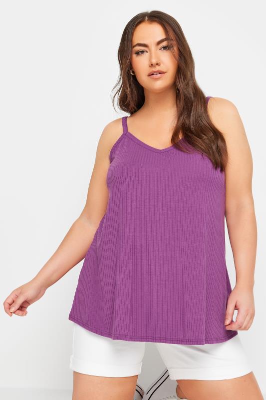 YOURS Plus Size Purple Ribbed Swing Cami Top | Yours Clothing 1
