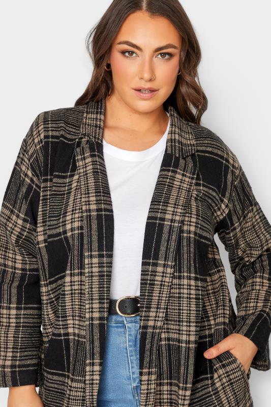 LIMITED COLLECTION Plus Size Curve Brown Check Long Duster Coat 4