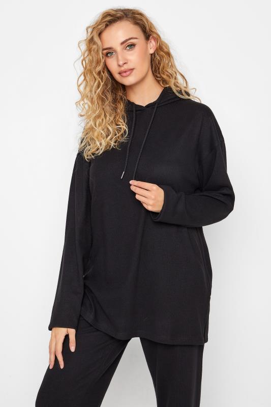 LTS Tall Black Soft Touch Longline Hoodie 1