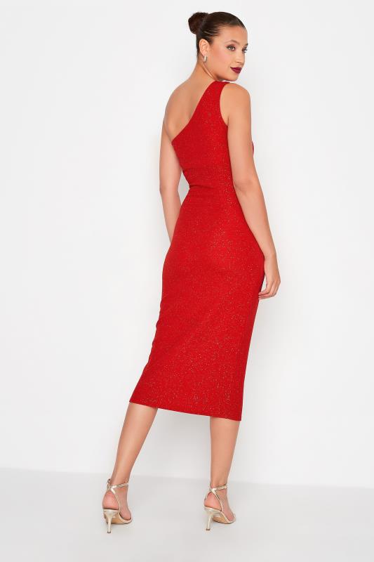 LTS Tall Women's Red Glitter One Shoulder Midi Dress | Long Tall Sally 3