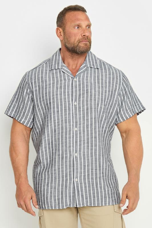 JACK & JONES Big & Tall Blue Striped Short Sleeve Cotton Shirt | BadRhino 1