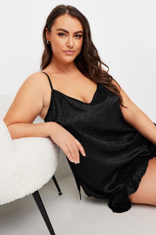 YOURS Plus Size Black Leopard Print Satin Pyjama Set | Yours Clothing  4