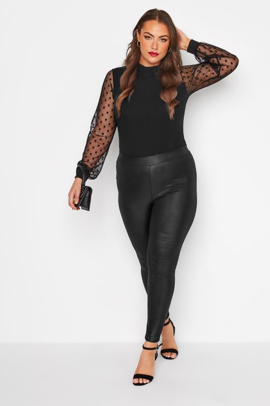 LIMITED COLLECTION Plus Size Black Mesh Dobby Sleeve Bodysuit | Yours Clothing  3