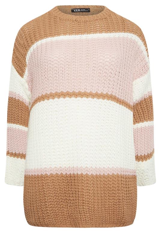 YOURS Plus Size Beige Brown Colour Block Knitted Jumper | Yours Clothing 5
