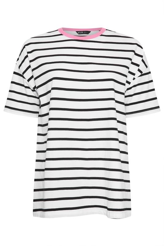 YOURS Plus Size Black & White Stripe Split Hem Oversized T-Shirt | Yours Clothing 5