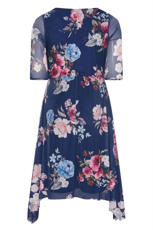YOURS LONDON Plus Size Navy Blue Floral Print Wrap Dress | Yours Clothing  7