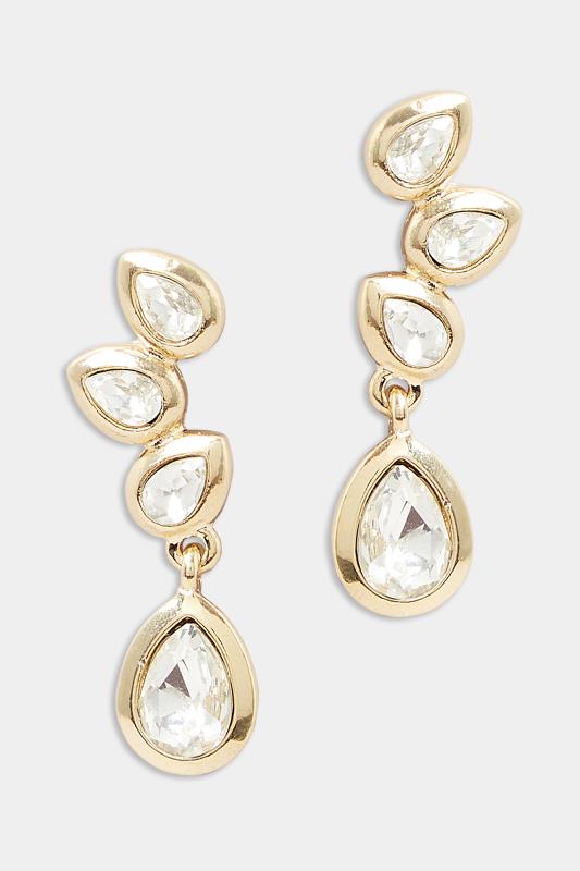 Gold Cluster Diamante Drop Earrings | Yours Clothing 2