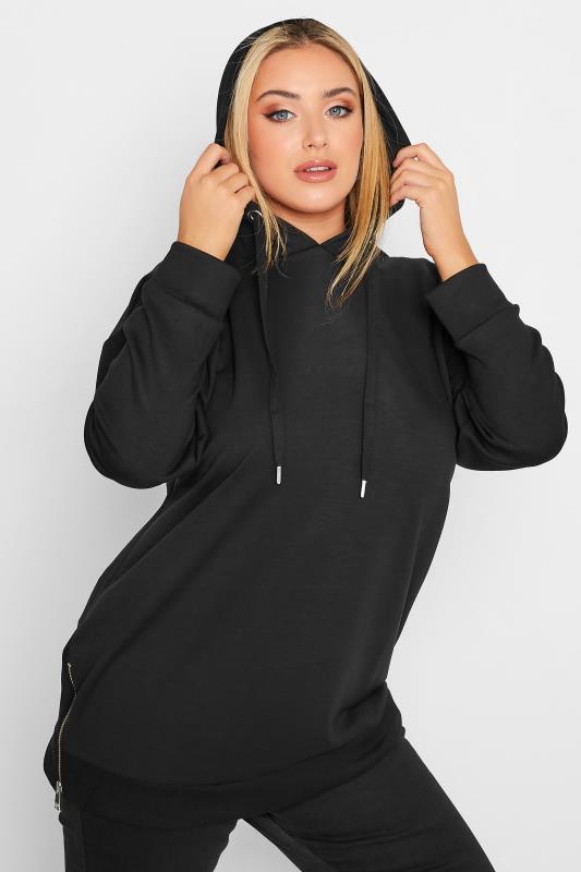 Plus Size Black Side Zip Hoodie | Yours Clothing 4