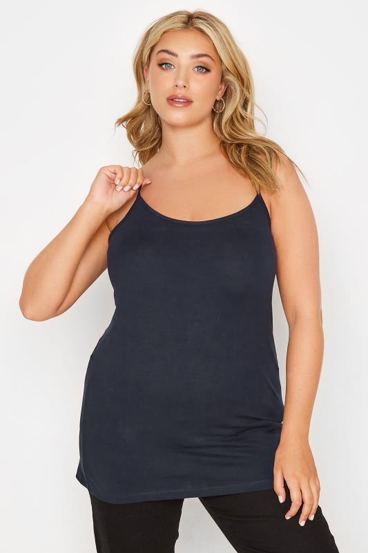 3 PACK Plus Size Black & Navy Blue Cami Tops | Yours Clothing  2