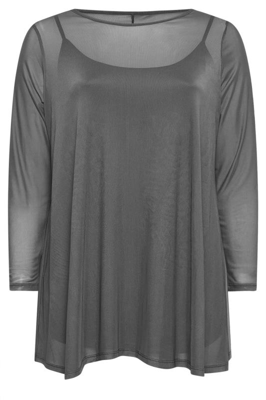 YOURS Plus Size Grey Mesh Swing Top | Yours Clothing 5