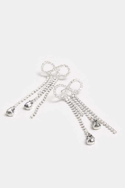 Silver Bow Drop Diamante Earrings | Yours Clothing 3