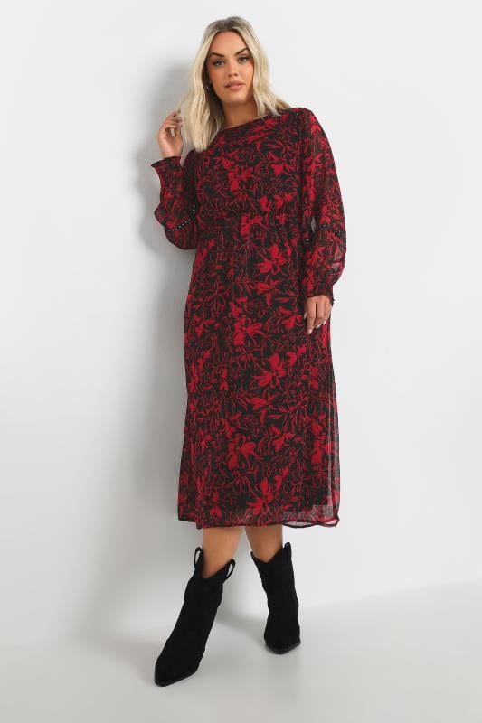  Tallas Grandes YOURS Curve Red Floral Print Chiffon Midaxi Dress