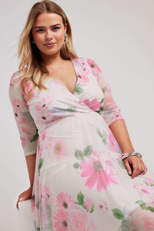 YOURS LONDON Plus Size Pink Floral Print Hanky Hem Dress | Yours Clothing 4