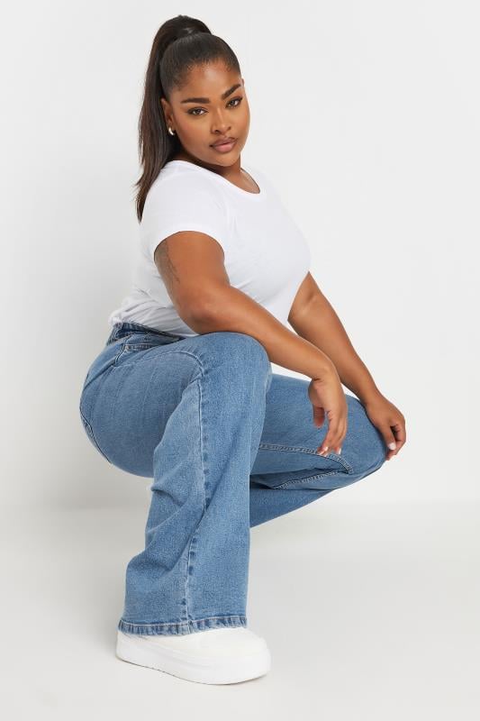 YOURS Plus Size Mid Blue Wide Leg Denim Jeans | Yours Clothing  4