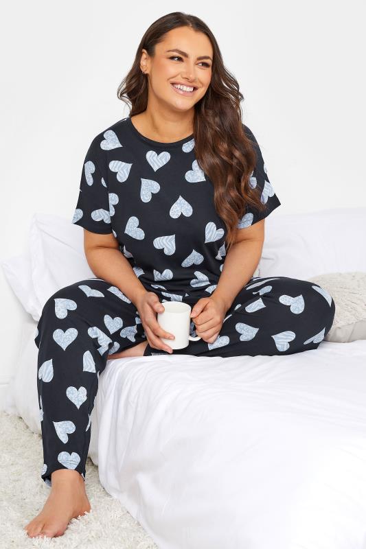  Tallas Grandes YOURS Curve Navy Blue Wild Heart Print Tapered Pyjama Set