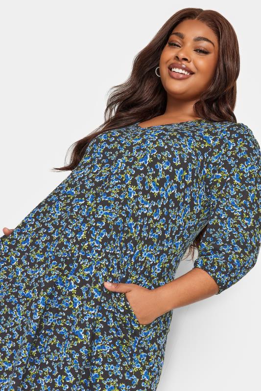 YOURS Plus Size Blue Ditsy Floral Print Maxi Dress | Yours Clothing 4