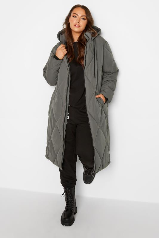 Plus Size Grey Quilted Midaxi Coat | Yours Clothing 2