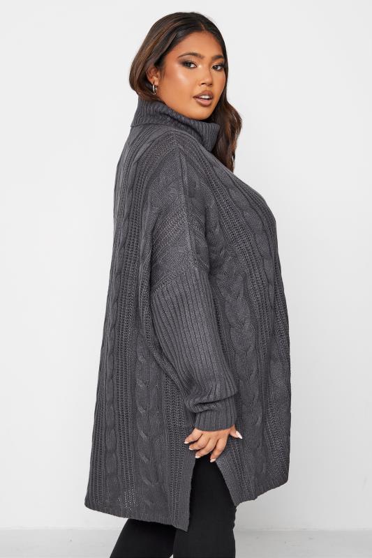 Charcoal Grey Cable Knit Roll Neck Jumper_C.jpg
