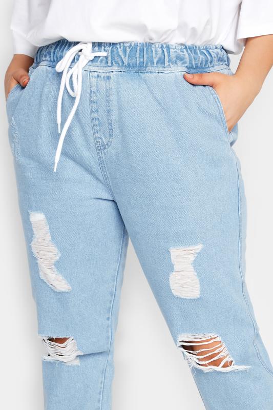 YOURS Plus Size Bleach Blue Ripped Jogger Jeans | Yours Clothing 3