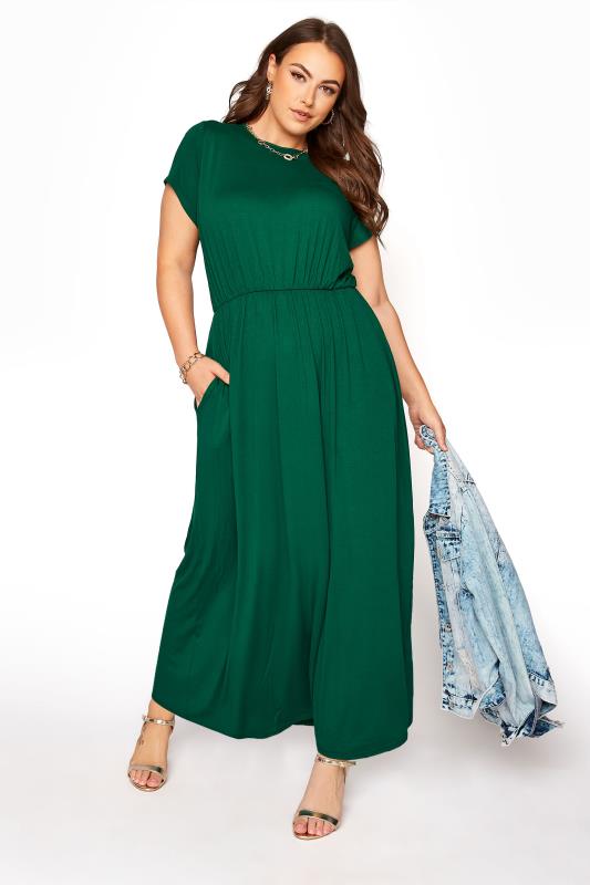 YOURS LONDON Curve Forest Green Pocket Maxi Dress_B.jpg