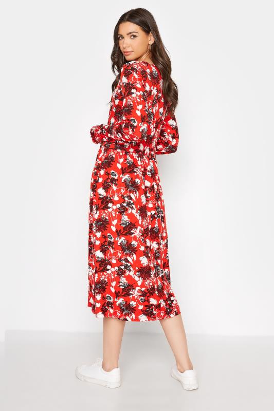 LTS Tall Red Floral Print Tie Neck Midi Dress 3